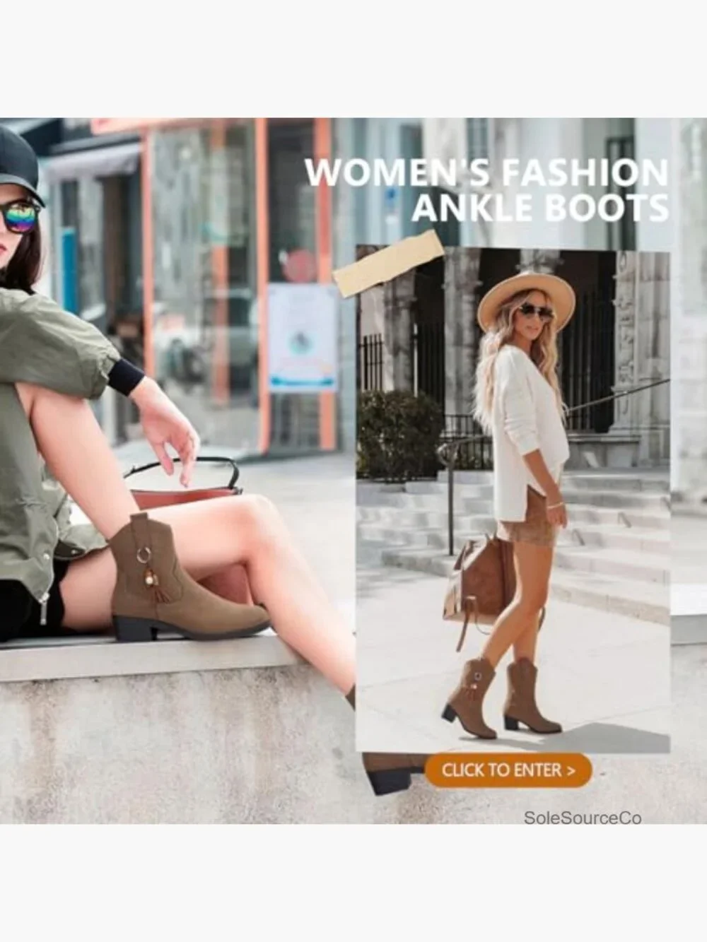 Women's Suede Ankle Boots Low Block Heel Buckle Strap Western Style